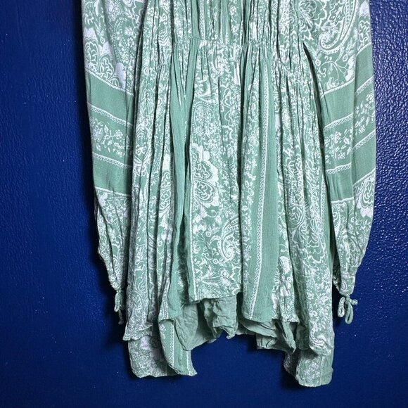 En Creme Floral Smocked Mini Dress Ruffle Sz M LIned Bohemian Summer Relax fit - Picture 4 of 9